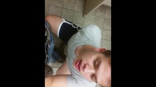 Getting my dick sucked in an unlocked college bathroom by a slutty bottom