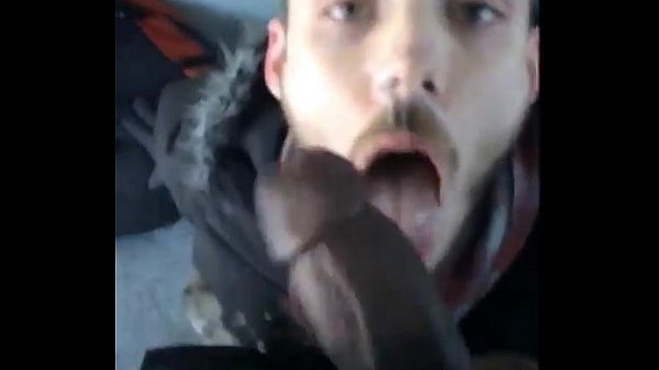 White guy sucking a big fat black cock outside