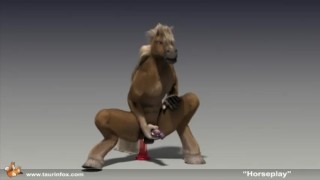 3D anthro horse takes big dildo in the butt and jerks off!