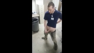Hot and Hung straight guy jerking off at work and cumming on floor