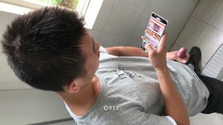 Spycam Chinese Gay Handjob in toilet 02, gay first time young Asian
