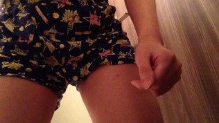 A crotch is touched, with that of short pants worn, Asian gay pirn