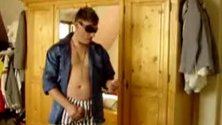 cool lad jerk-off in bluewhite satinboxershorts and blue satinshirt