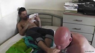 Handsome and Aggressive guy forces his slave to worship his feet