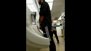 Huge cocks at the rest stop urinal spy