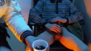 Korean daddy got a blowjob in a PC room, gay porn video young Asian