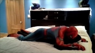 spiderman having fun with his toy skeleton, old young gay amateur