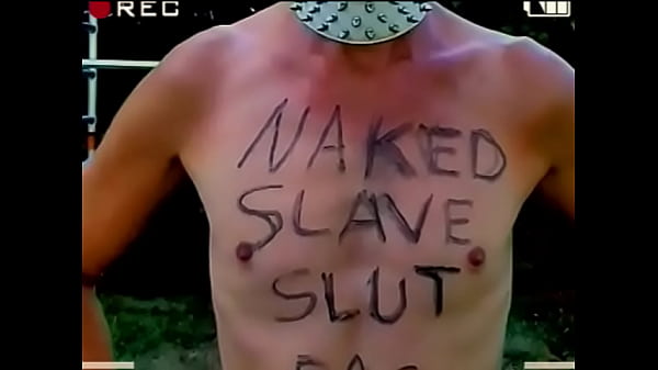 totally naked slave exposed outdoor public enema with pressure body writing BDSM