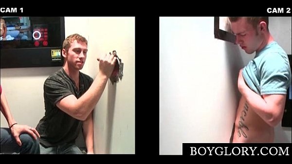 Gloryhole shirtless gay eating straight cock