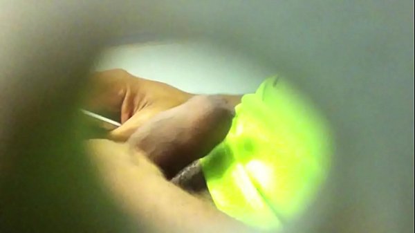 Worker playing with his uncut hard dick at toilet work