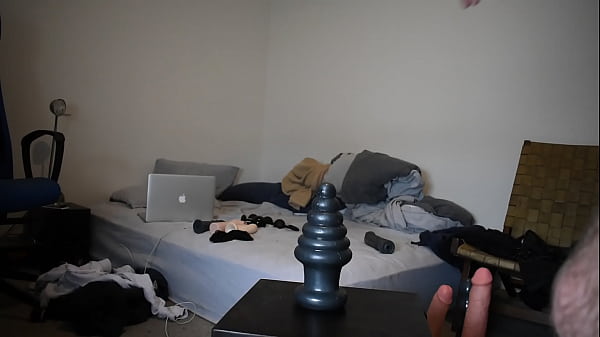 Trying out huge plug and 10″ dildo